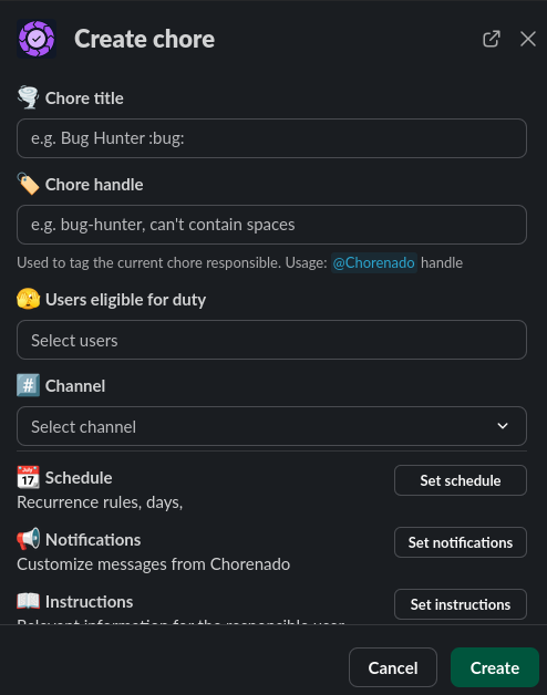 Chorenado Create Chore Modal